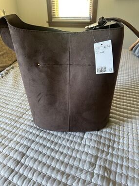 H&M Brown Suede Bucket Shoulder Bag